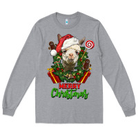 Heather Grey merry christmas alpaca face Long Sleeve Tee - LillyAllenDesigns