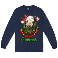 Navy merry christmas alpaca face Long Sleeve Tee - LillyAllenDesigns