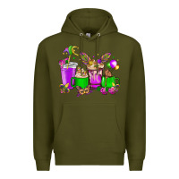 Army Green Mardi Gras coffee cups Premium Hoodie - HowdyJamesFarm