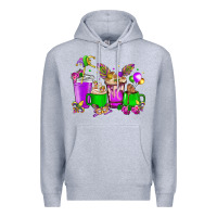 Heather Grey Mardi Gras coffee cups Premium Hoodie - HowdyJamesFarm