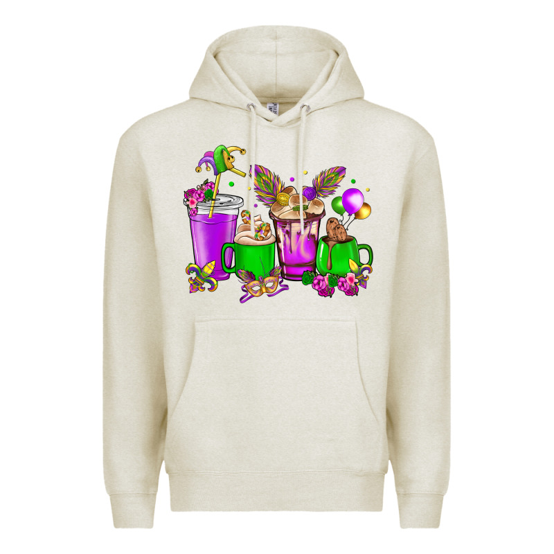Mardi Gras Coffee Cups Premium Hoodie by HowdyJamesFarm | Teevron