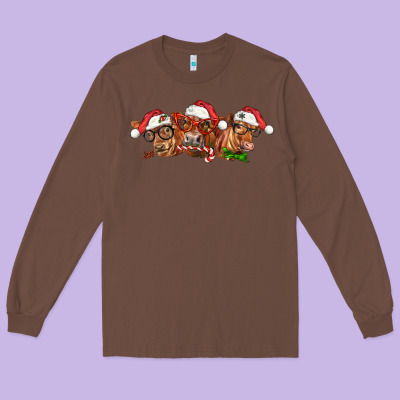Christmas Red Angus Cows Long Sleeve Tee Designed By Lillyallendesigns