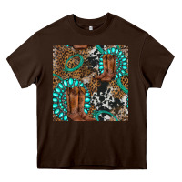 Chocolate Brown cowboy boot and gemstone Heavy Core Tee - BundleAndBundleShop