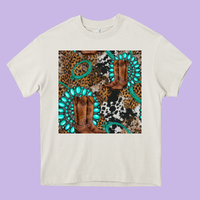 Cowboy Boot And Gemstone Heavy Core Tee Designed By Bundleandbundleshop