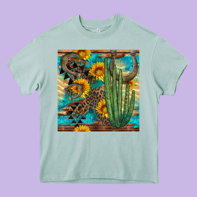 Horseshoe And Cactus Heavy Core Tee Designed By Bundleandbundleshop
