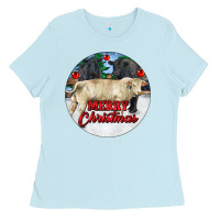 Baby Blue Merry Christmas Charolais Bull Ladies Tee - RanaPortraitStore