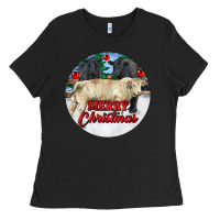 Black Merry Christmas Charolais Bull Ladies Tee - RanaPortraitStore