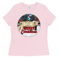 Bubblegum Pink Merry Christmas Charolais Bull Ladies Tee - RanaPortraitStore