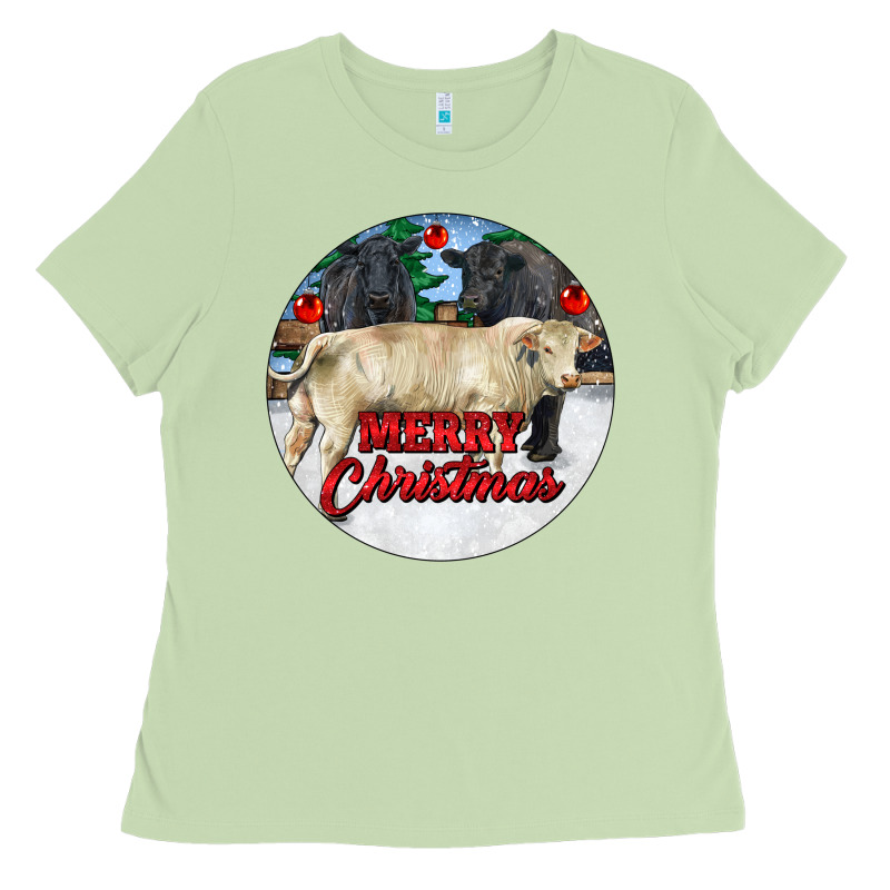 Merry Christmas Charolais Bull Ladies Tee by RanaPortraitStore | Teevron