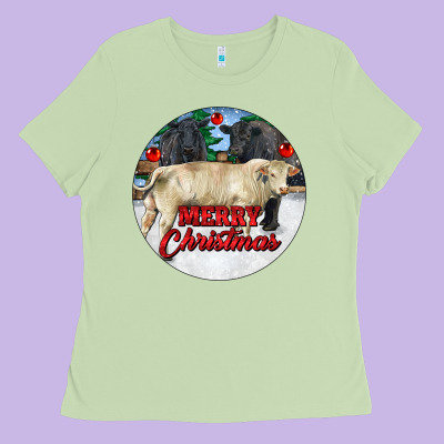 Merry Christmas Charolais Bull Ladies Tee Designed By Ranaportraitstore