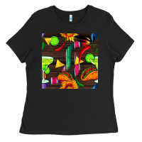 Black margarita and taco seamless pattern Ladies Tee - BundleAndBundleShop