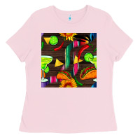 Bubblegum Pink margarita and taco seamless pattern Ladies Tee - BundleAndBundleShop