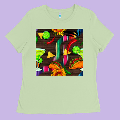Margarita And Taco Seamless Pattern Ladies Tee Designed By Bundleandbundleshop