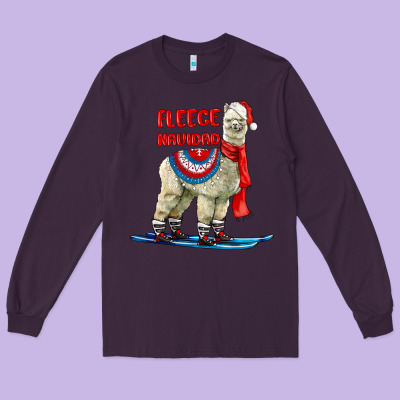 Fleece Navidad Alpaca Long Sleeve Tee Designed By Lillyallendesigns