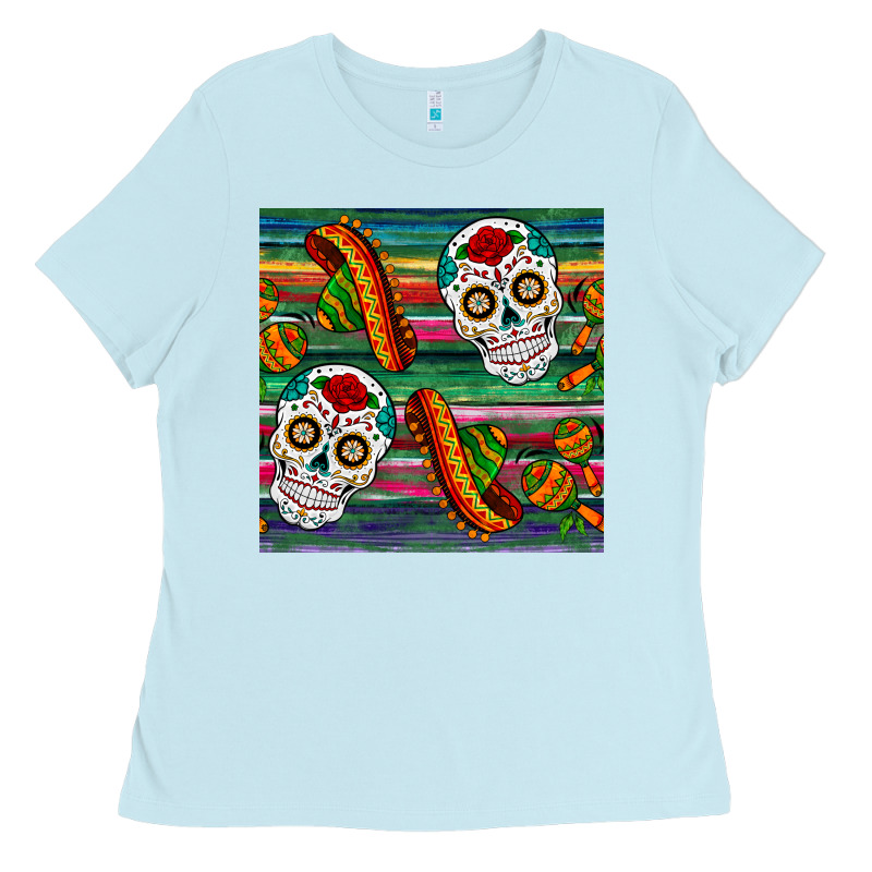 Sugar Skull Seamless Pattern Ladies Tee by BundleAndBundleShop | Teevron