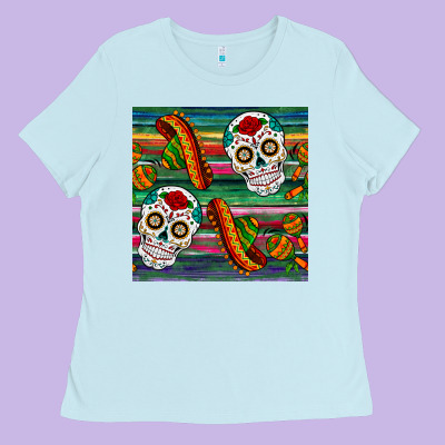 Sugar Skull Seamless Pattern Ladies Tee Designed By Bundleandbundleshop