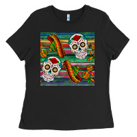 Black sugar skull seamless pattern Ladies Tee - BundleAndBundleShop