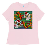 Bubblegum Pink sugar skull seamless pattern Ladies Tee - BundleAndBundleShop