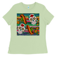 Matcha sugar skull seamless pattern Ladies Tee - BundleAndBundleShop