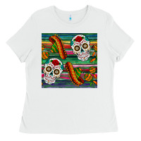 White sugar skull seamless pattern Ladies Tee - BundleAndBundleShop