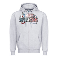 Heather Grey American Nurse 4th of july Zipper Hoodie - HowdyJamesFarm