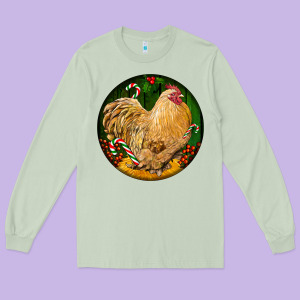 Cochin Rooster Christmas Long Sleeve Tee Designed By Lillyallendesigns