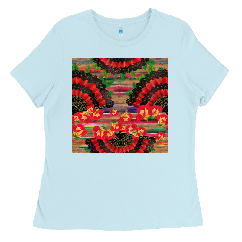 Spanish Hand Fan Seamless Pattern Ladies Tee by BundleAndBundleShop | Teevron
