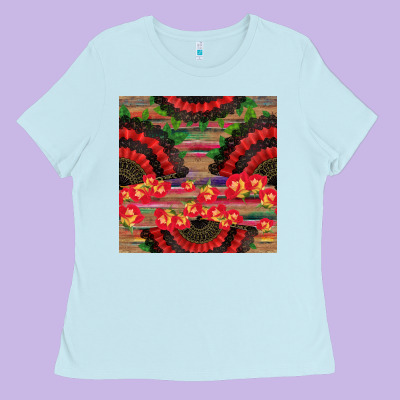 Spanish Hand Fan Seamless Pattern Ladies Tee Designed By Bundleandbundleshop