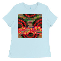 Baby Blue spanish hand fan seamless pattern Ladies Tee - BundleAndBundleShop