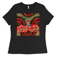 Black spanish hand fan seamless pattern Ladies Tee - BundleAndBundleShop
