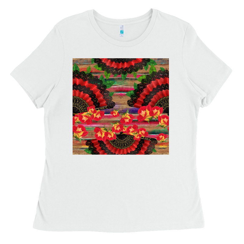 Spanish Hand Fan Seamless Pattern Ladies Tee by BundleAndBundleShop | Teevron