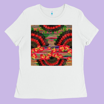 Spanish Hand Fan Seamless Pattern Ladies Tee Designed By Bundleandbundleshop