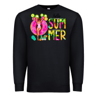 Black Hello Summer Donut Girl Premium Sweatshirt - CowCowDesign