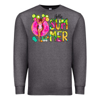 Charcoal Heather Hello Summer Donut Girl Premium Sweatshirt - CowCowDesign