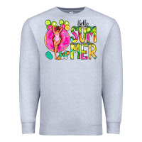Heather Grey Hello Summer Donut Girl Premium Sweatshirt - CowCowDesign