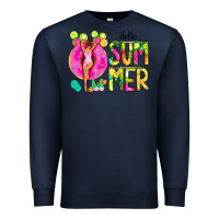 Navy Hello Summer Donut Girl Premium Sweatshirt - CowCowDesign
