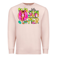 Pale Pink Hello Summer Donut Girl Premium Sweatshirt - CowCowDesign