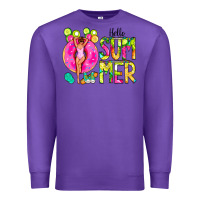 Purple Hello Summer Donut Girl Premium Sweatshirt - CowCowDesign