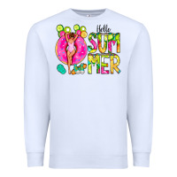 White Hello Summer Donut Girl Premium Sweatshirt - CowCowDesign