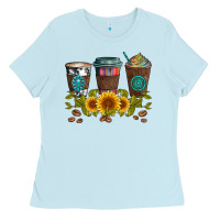 Baby Blue coffee group and sunflowers Ladies Tee - Artiststas