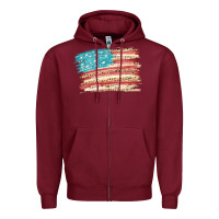 Burgundy American flag with leopard Zipper Hoodie - HowdyJamesFarm