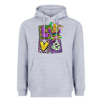 Heather Grey love mardi gras Heavyweight Hoodie - OliviaCreatesArt