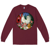 Burgundy leghorn rooster christmas ornament Long Sleeve Tee - LillyAllenDesigns