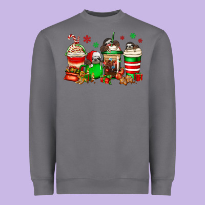 Christmas Sloth Coffee Cups Heavyweight Sweatshirt Designed By Jasminsmagicworld