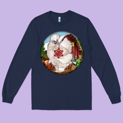 Silkie Chicken Christmas Long Sleeve Tee Designed By Lillyallendesigns