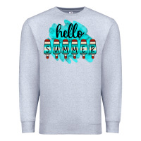 Heather Grey Hello Summer Serape Turquoise Premium Sweatshirt - CowCowDesign