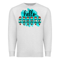 Oatmeal Heather Hello Summer Serape Turquoise Premium Sweatshirt - CowCowDesign