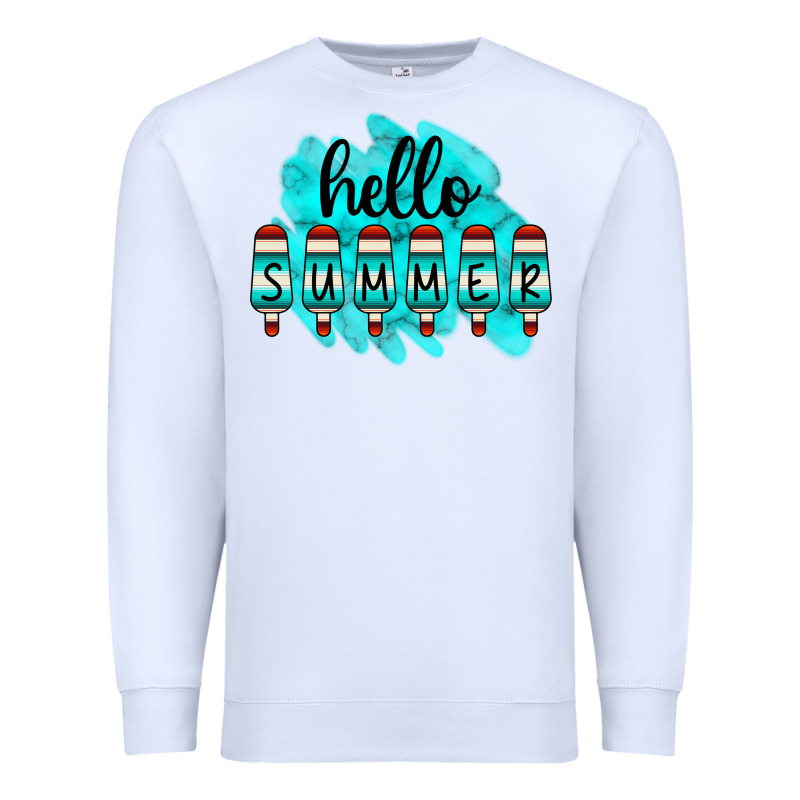 Hello Summer Serape Turquoise Premium Sweatshirt by CowCowDesign | Teevron