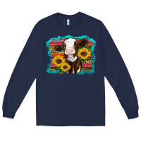 Navy western cow sunflowers serape leopard Long Sleeve Tee - RanaPortraitStore