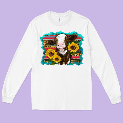 Western Cow Sunflowers Serape Leopard Long Sleeve Tee Designed By Ranaportraitstore